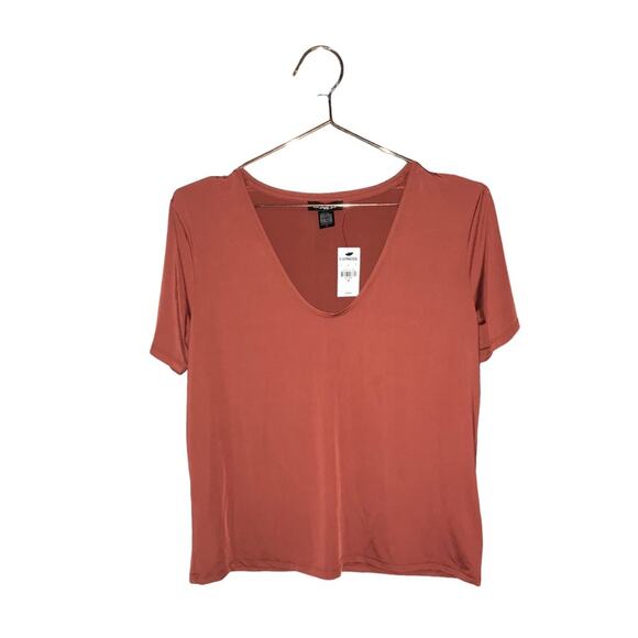 Express Silky Rust V-Neck Blouse - Size XS - New with Tags - Picture 1 of 6